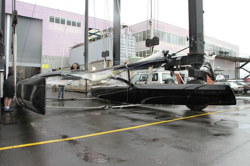 Emirates Team NZ’s SL-33 outside the team’s base in the Viaduct harbour © Richard Gladwell www.photosport.co.nz